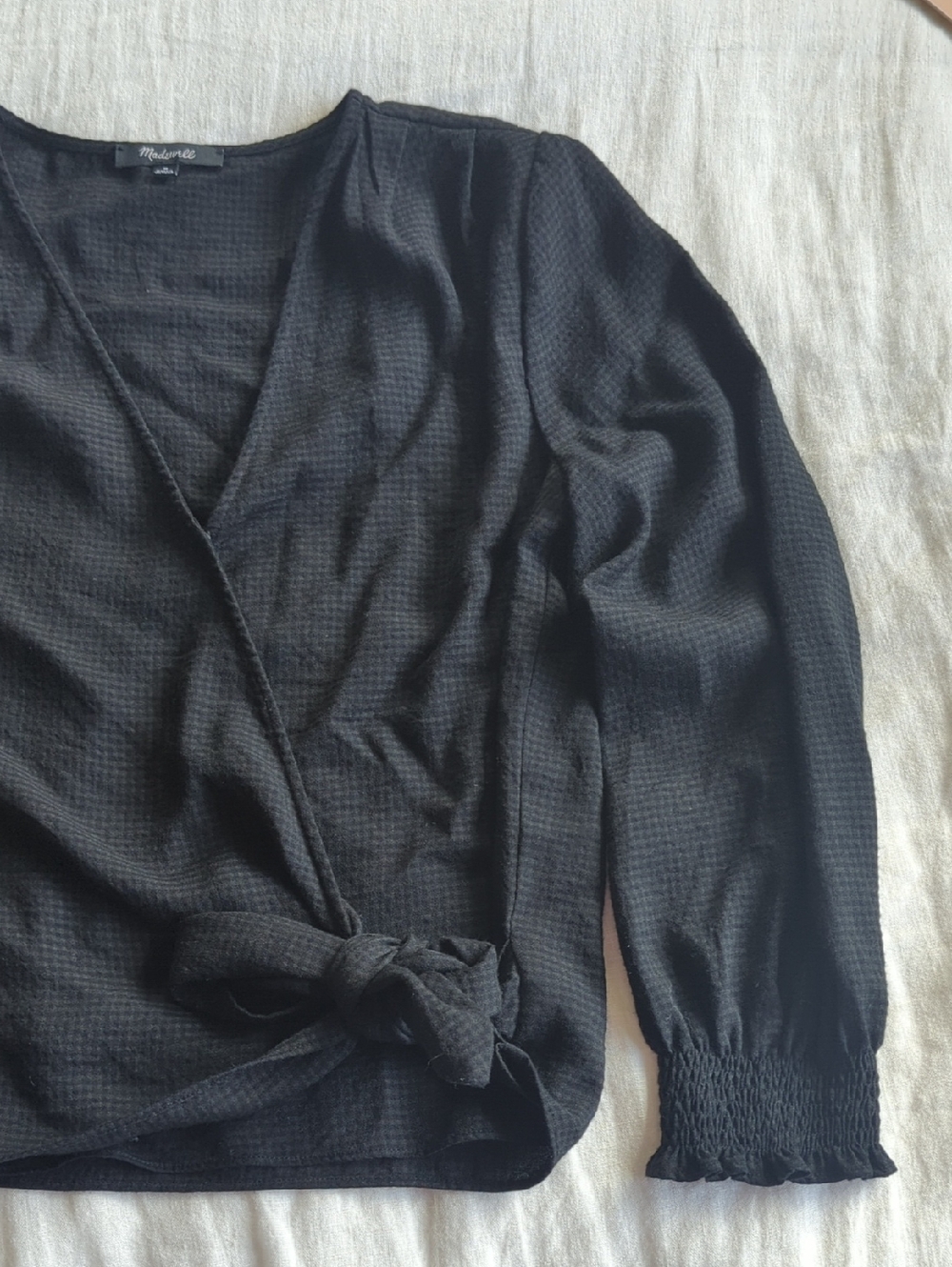 Madewell Wrap Checkered Black Top